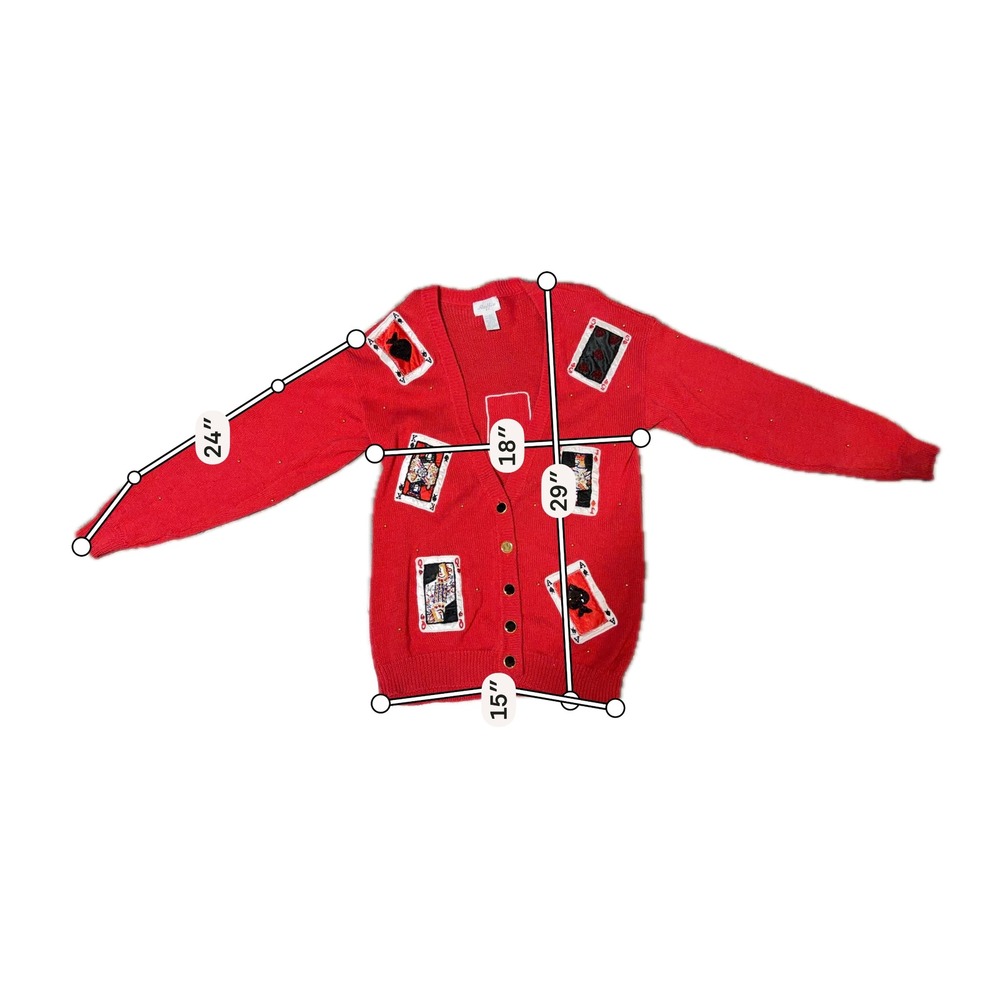Raffia Vintage Red Playing Card Novelty Knit Cardigan Sweater Poker Casino XL - Picture 5 of 5
